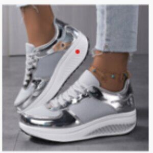 Fashion Platform Sneakers in Silver & White